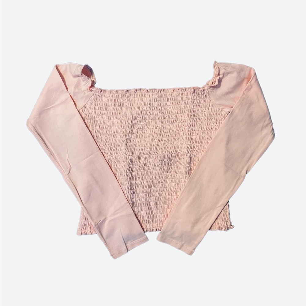 Hollister Pink Long Sleeve Smocked Off The Shoulder Top